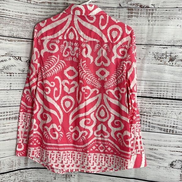 Sharon Young Top womens size small Botton Up Geo Print cotton shirt Boho Blouse - Picture 6 of 10